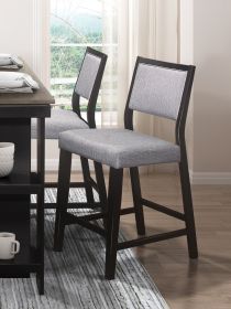 Black Finish Counter Height Chairs 2pc Set Gray Fabric Upholstered Seat and Back Casual Dining Kitchen Furniture