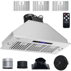 VEVOR Insert Range Hood, 900CFM 4-Speed, 36 Inch Stainless Steel Built-in Kitchen Vent with Touch & Remote Control LED Lights Baffle Filters