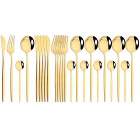 Commercial & Household 24Pcs Dinnerware Set Stainless Steel Flatware Tableware (Color: Gold, Type: Flatware Set)