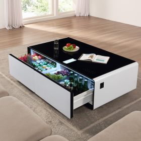 Modern Smart Coffee Table with Built-in Fridge, Bluetooth Speaker, Wireless Charging, Touch Control Panel, Power Socket, USB Interface (Color: White)