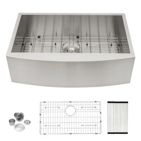 Farmhouse Apron Handmade Stainless Steel Kitchen Sink, Apron Front Single Bowl Bar Sink with Drain Kit (Color: Stainless Steel Brushed, size: 33"x20")